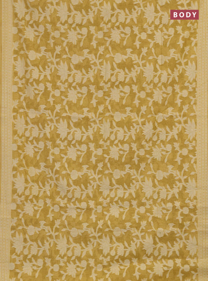 Linen cotton saree mustard yellow with allover jamdhani weaves