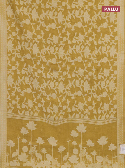 Linen cotton saree mustard yellow with allover jamdhani weaves