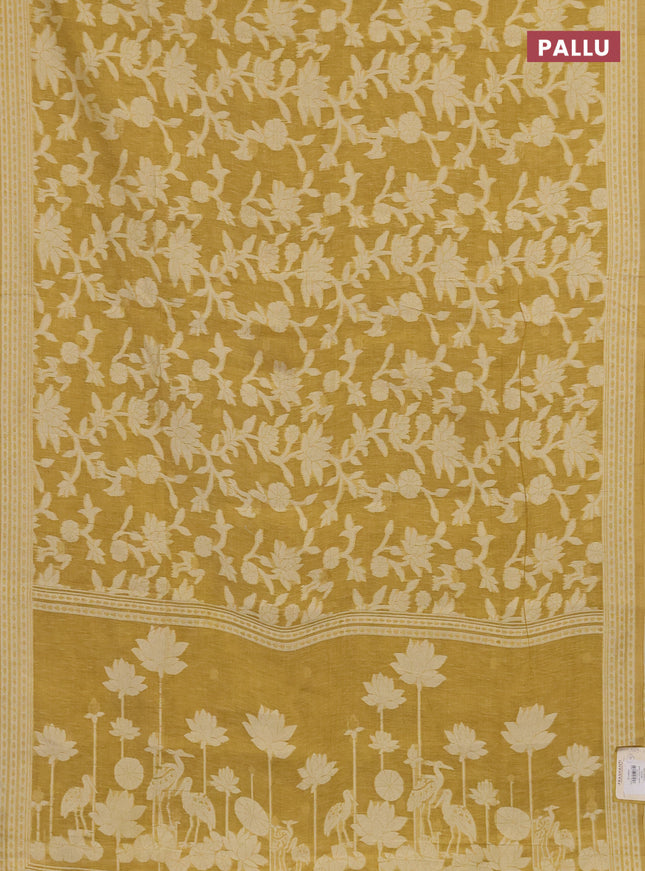 Linen cotton saree mustard yellow with allover jamdhani weaves