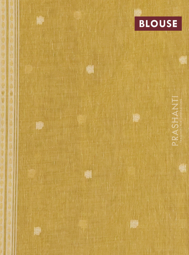 Linen cotton saree mustard yellow with allover jamdhani weaves