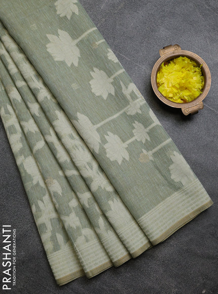 Linen cotton saree pastel green shade with allover jamdhani weaves