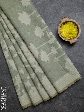 Linen cotton saree pastel green shade with allover jamdhani weaves