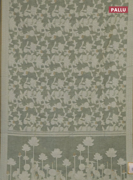 Linen cotton saree pastel green shade with allover jamdhani weaves