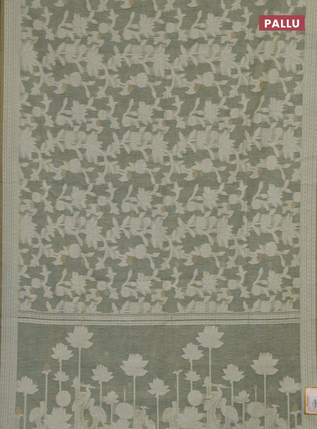 Linen cotton saree pastel green shade with allover jamdhani weaves