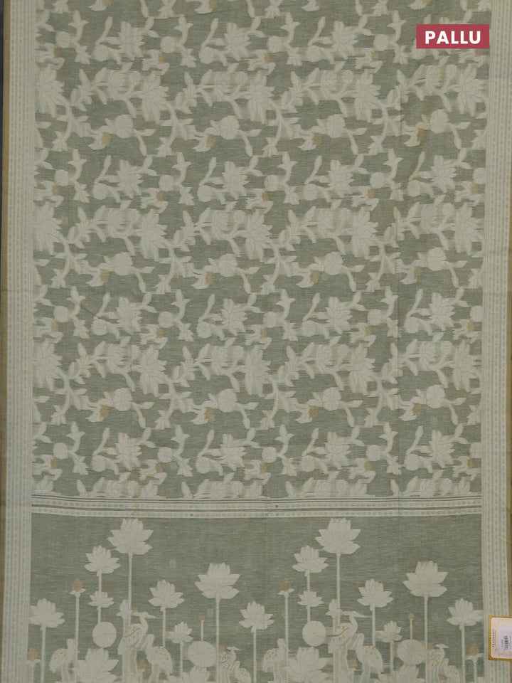 Linen cotton saree pastel green shade with allover jamdhani weaves