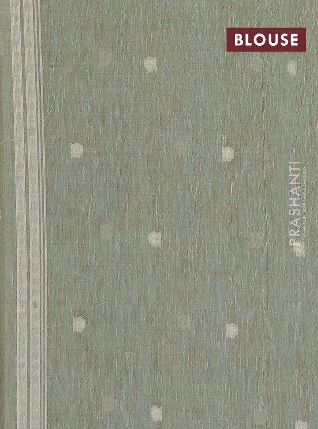 Linen cotton saree pastel green shade with allover jamdhani weaves