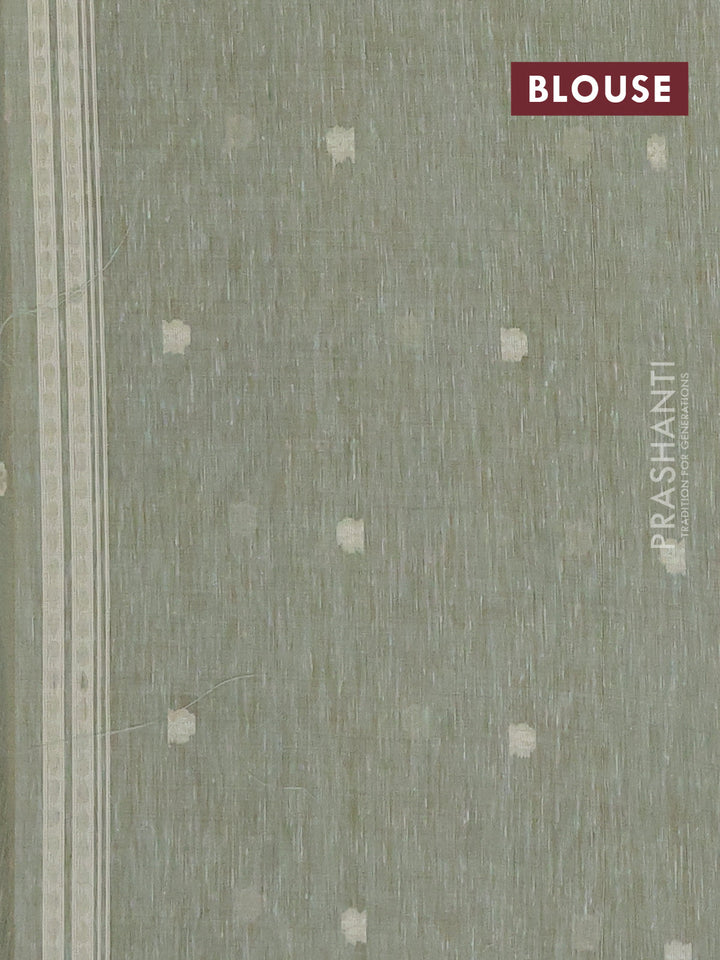 Linen cotton saree pastel green shade with allover jamdhani weaves