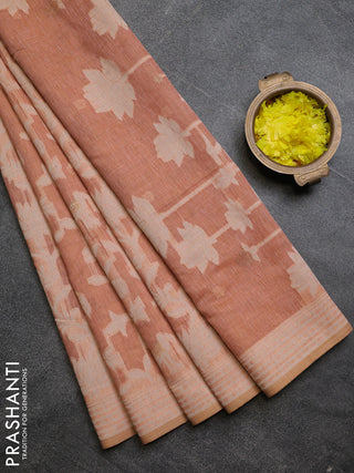 Linen cotton saree peach shade with allover jamdhani weaves