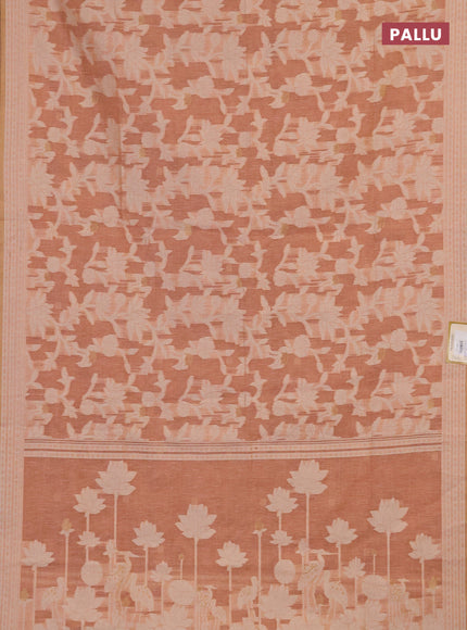 Linen cotton saree peach shade with allover jamdhani weaves