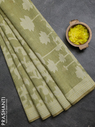 Linen cotton saree pista green with allover jamdhani weaves