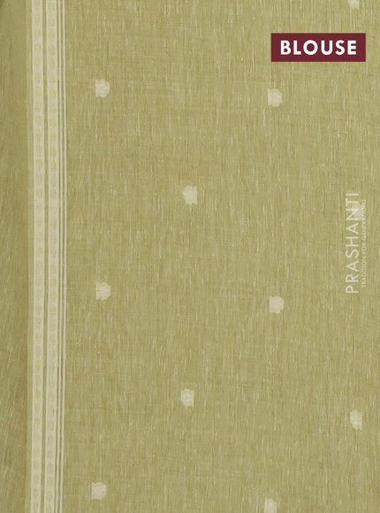 Linen cotton saree pista green with allover jamdhani weaves