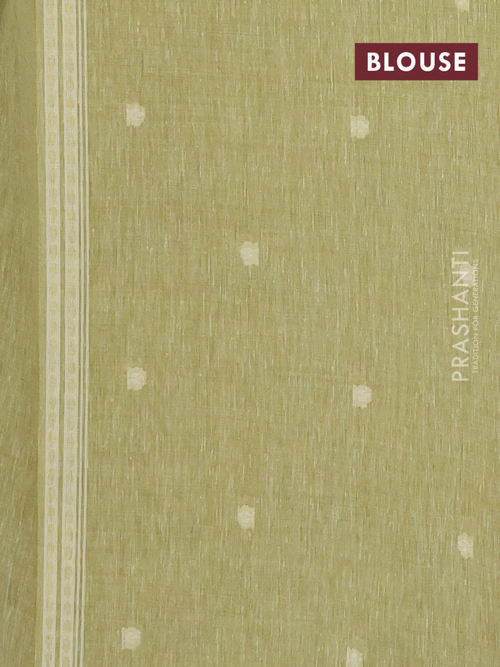Linen cotton saree pista green with allover jamdhani weaves