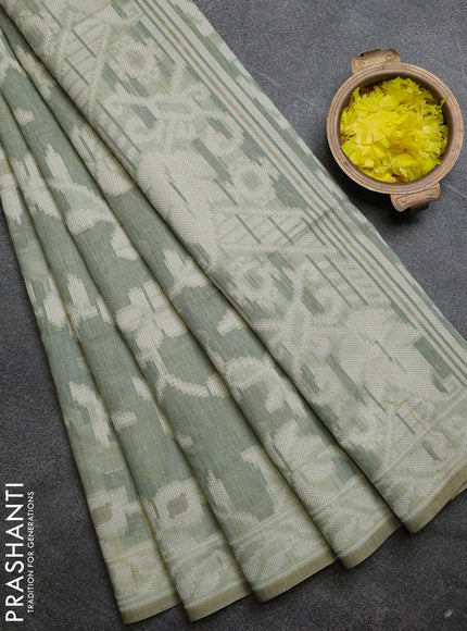 Linen cotton saree pastel green shade with allover jamdhani weaves