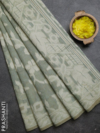 Linen cotton saree pastel green shade with allover jamdhani weaves