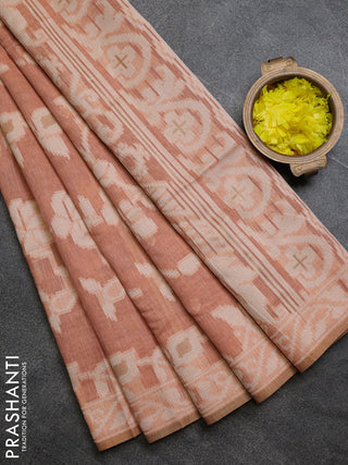 Linen cotton saree peach shade with allover jamdhani weaves