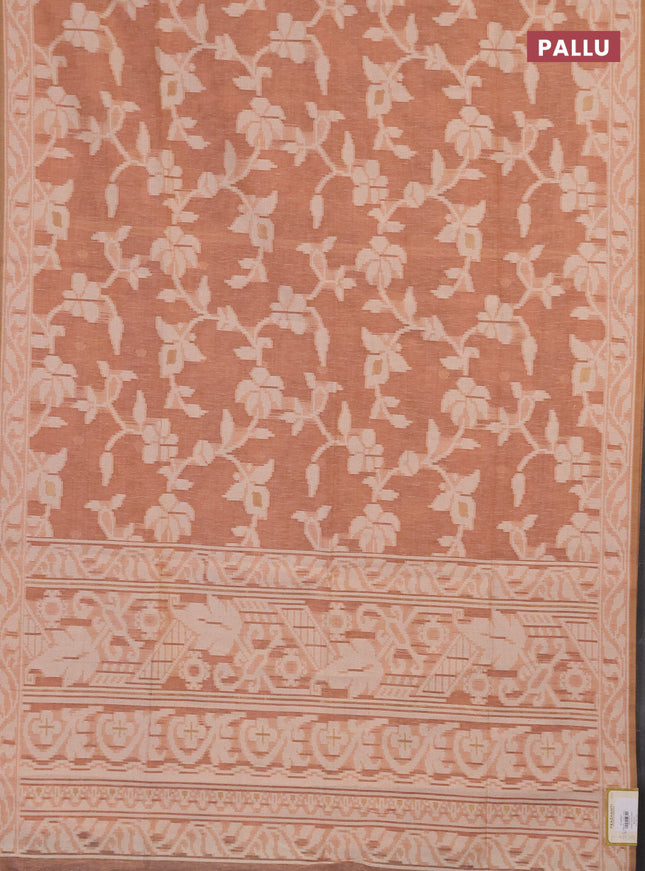 Linen cotton saree peach shade with allover jamdhani weaves