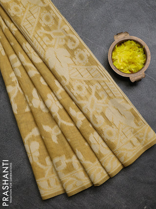 Linen cotton saree mustard yellow with allover jamdhani weaves
