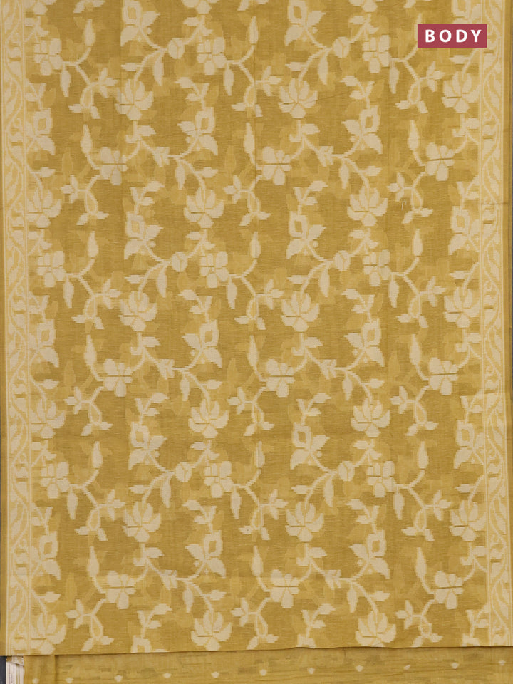 Linen cotton saree mustard yellow with allover jamdhani weaves