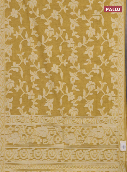 Linen cotton saree mustard yellow with allover jamdhani weaves