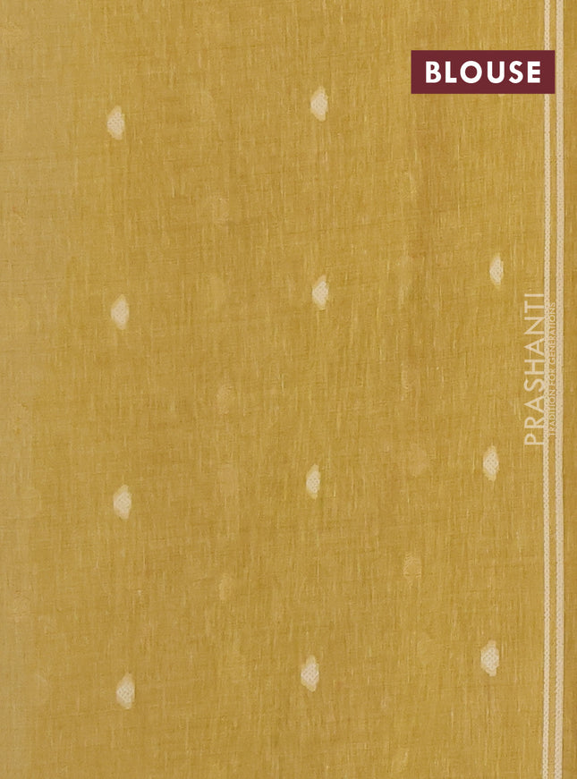 Linen cotton saree mustard yellow with allover jamdhani weaves