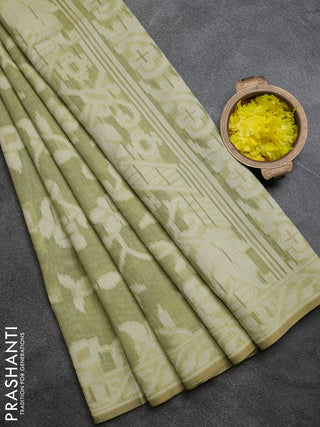 Linen cotton saree pista green with allover jamdhani weaves