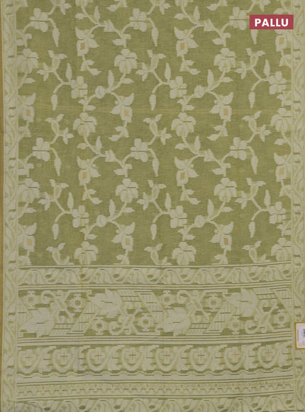 Linen cotton saree pista green with allover jamdhani weaves