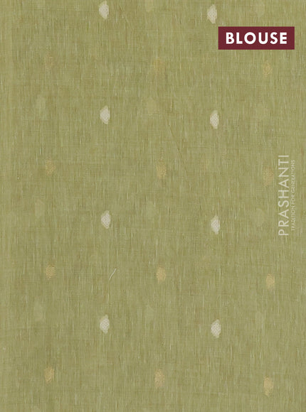 Linen cotton saree pista green with allover jamdhani weaves