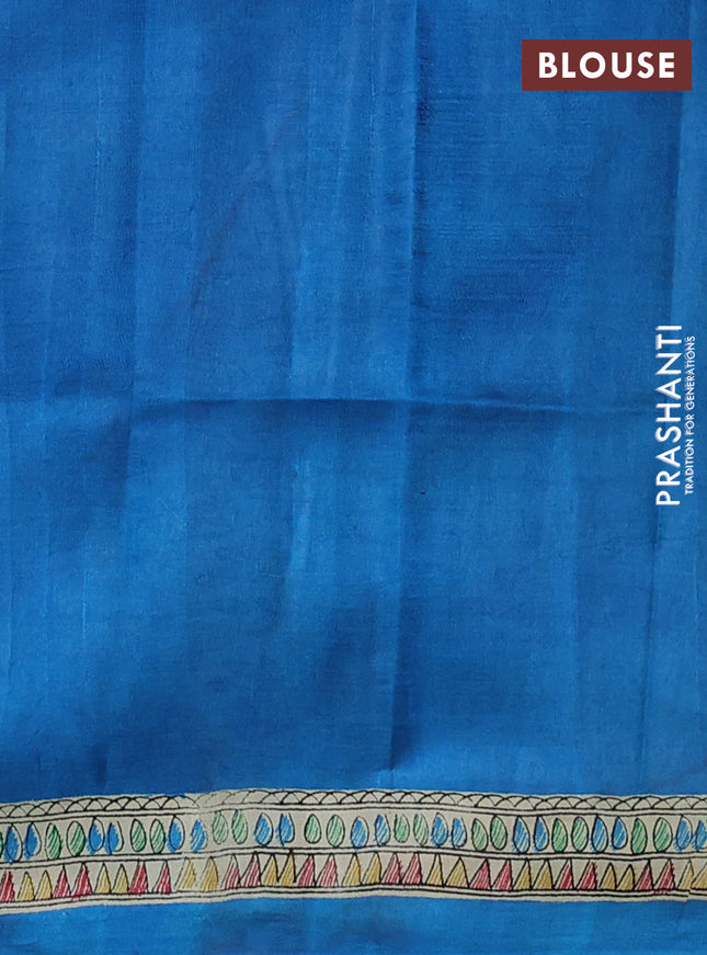 Madhubani printed silk saree cs blue with butta prints and madhubani printed border