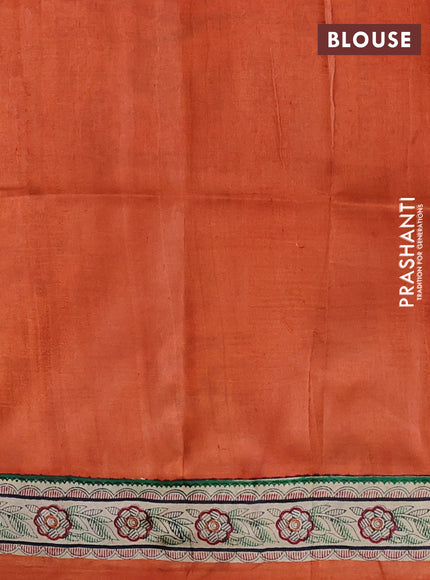 Madhubani printed silk saree orange and cream with butta prints and madhubani printed border