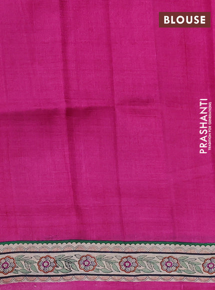 Madhubani printed silk saree pink and cream with butta prints and madhubani printed border