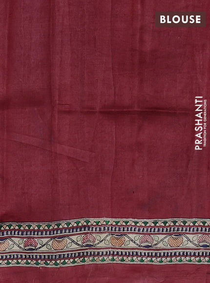 Madhubani printed silk saree maroon and cream with butta prints and madhubani printed border