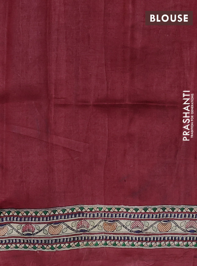 Madhubani printed silk saree maroon and cream with butta prints and madhubani printed border
