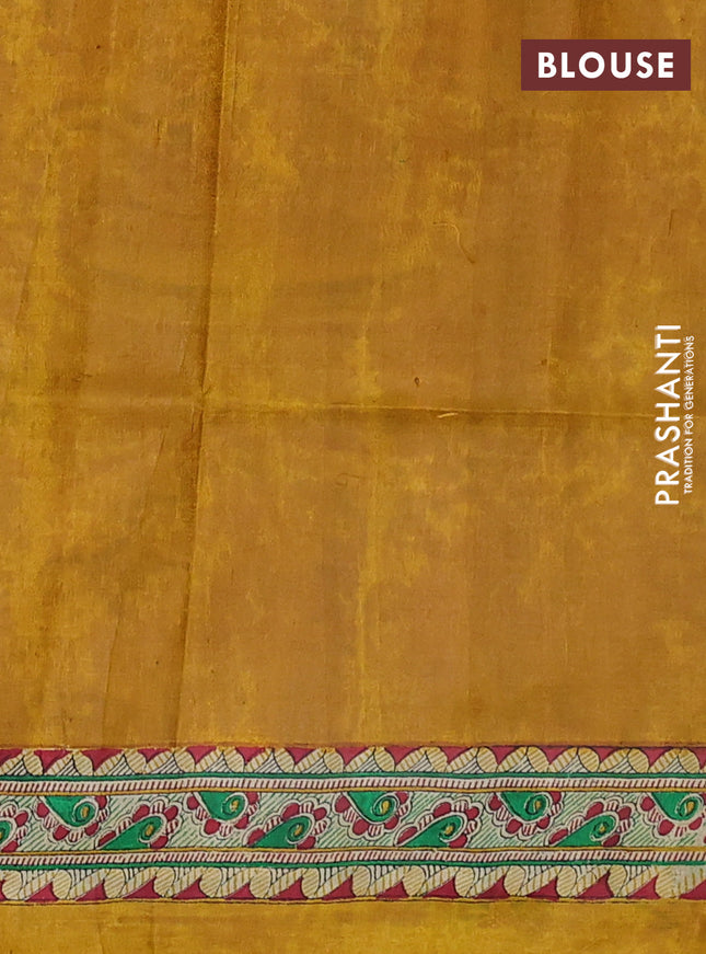 Madhubani printed silk saree mustard yellow and cream with butta prints and madhubani printed border