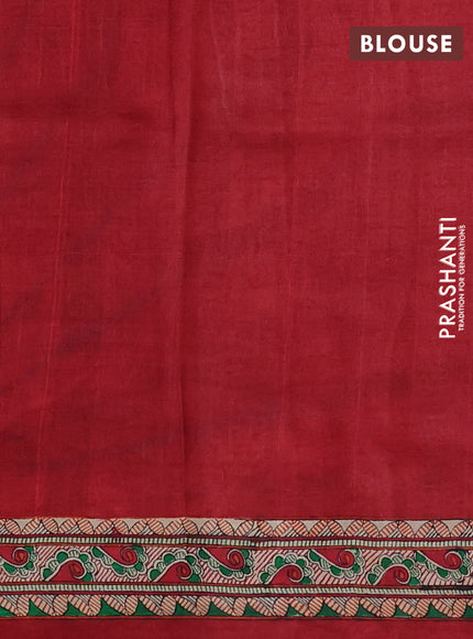 Madhubani printed silk saree maroon and cream with butta prints and madhubani printed border
