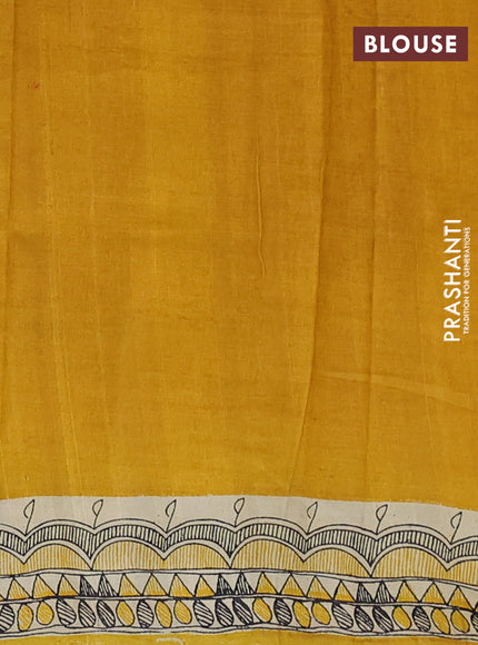 Madhubani printed silk saree mustard yellow with butta prints and madhubani printed border
