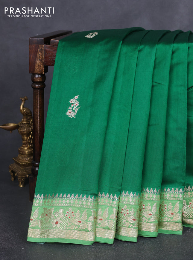 Chiniya silk saree green and light green with floral zari woven buttas and zari woven border