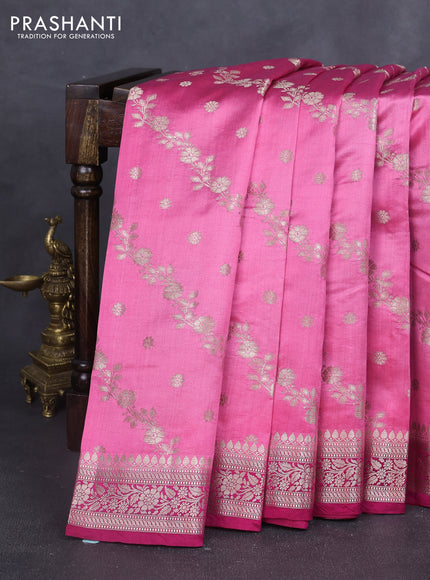 Chiniya silk saree pink and dark pink with allover zari weaves and zari woven border