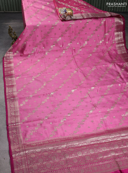 Chiniya silk saree pink and dark pink with allover zari weaves and zari woven border