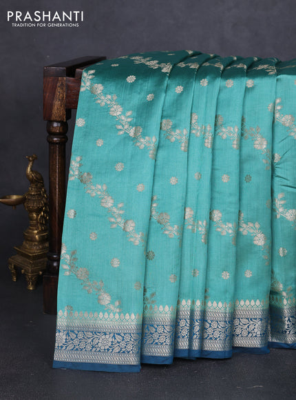 Chiniya silk saree teal blue shade and peacock blue with allover zari weaves and zari woven border