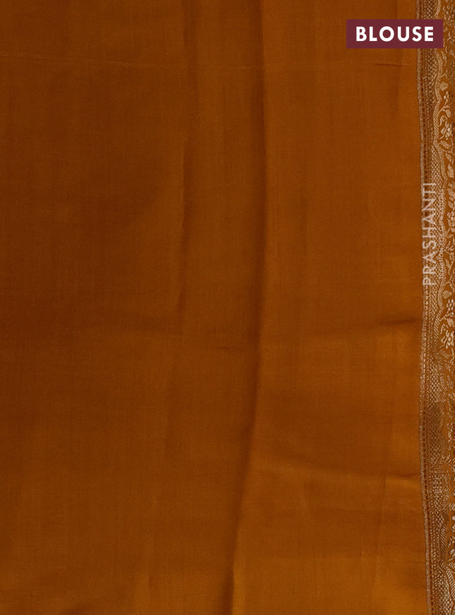 Chiniya silk saree mustard yellow and dark mustard with floral zari woven buttas and zari woven border