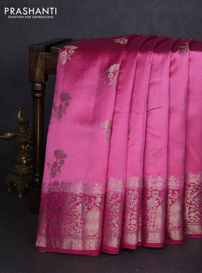 Chiniya silk saree light pink and pink with floral zari woven buttas and zari woven border