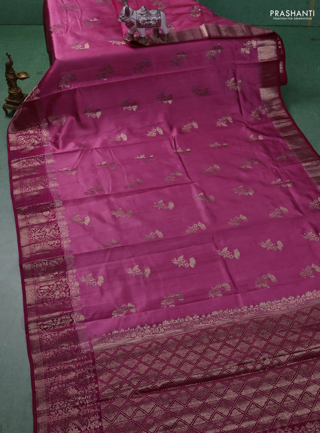 Chiniya silk saree light pink and pink with floral zari woven buttas and zari woven border