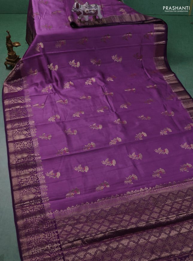 Chiniya silk saree mild purple and purple with floral zari woven buttas and zari woven border