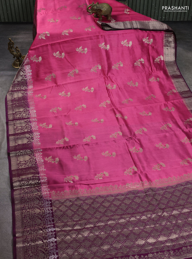 Chiniya silk saree pink and wine shade with floral zari woven buttas and zari woven border