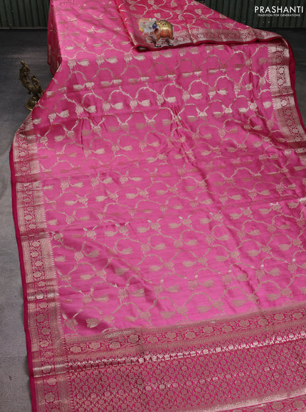 Chiniya silk saree pink and dark pink with allover floral zari weaves and zari woven border