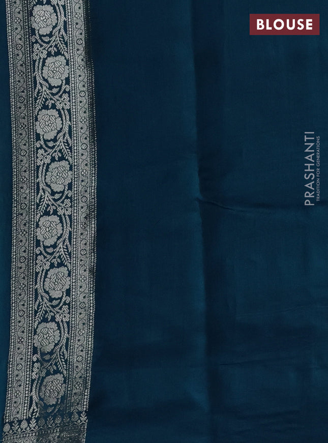 Chiniya silk saree teal shade and peacock blue with allover floral zari weaves and zari woven border
