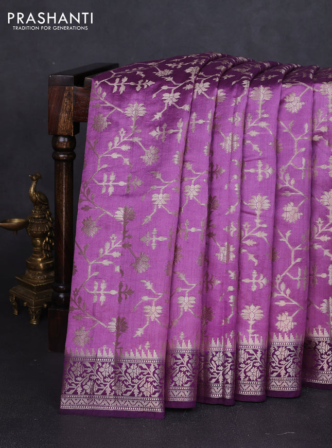 Chiniya silk saree lavender and purple with allover zari weaves and zari woven border