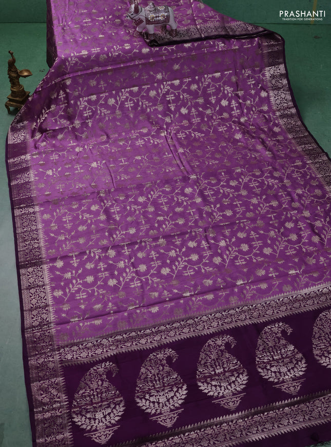 Chiniya silk saree lavender and purple with allover zari weaves and zari woven border