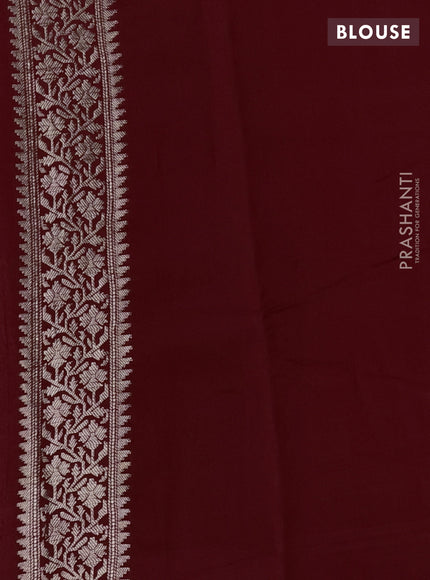 Chiniya silk saree pastel peach and maroon with allover zari weaves and zari woven border