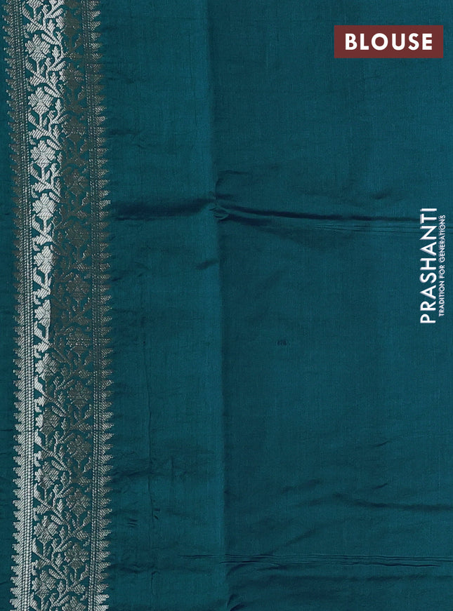 Chiniya silk saree teal blue shade and peacock blue with allover zari weaves and zari woven border